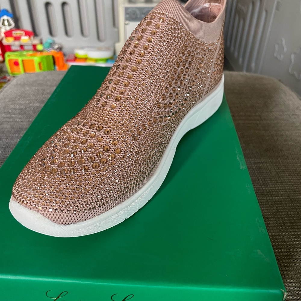 Lauren Lorraine Sparkling Tan Slip-On Sneakers